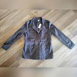 NWT Women's Loft Outlet Petite Gray Jacket with Drawstring waist. Petite Small.